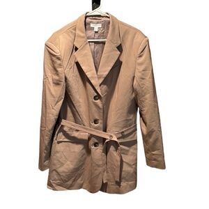 Topshop Women's Belted Blazer in Tan Size 8